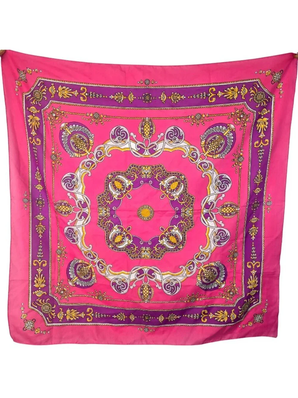 Vintage 90s Pink Purple Abstract Crown Scarf Women Accessories Colorful Square